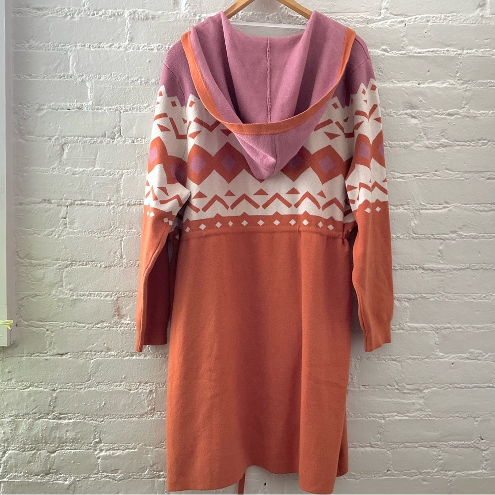 NWT Torrid Hooded Cardigan Duster Cinched Waist Orange Pink Print Boho Cozy Sz 2 - Picture 9 of 15